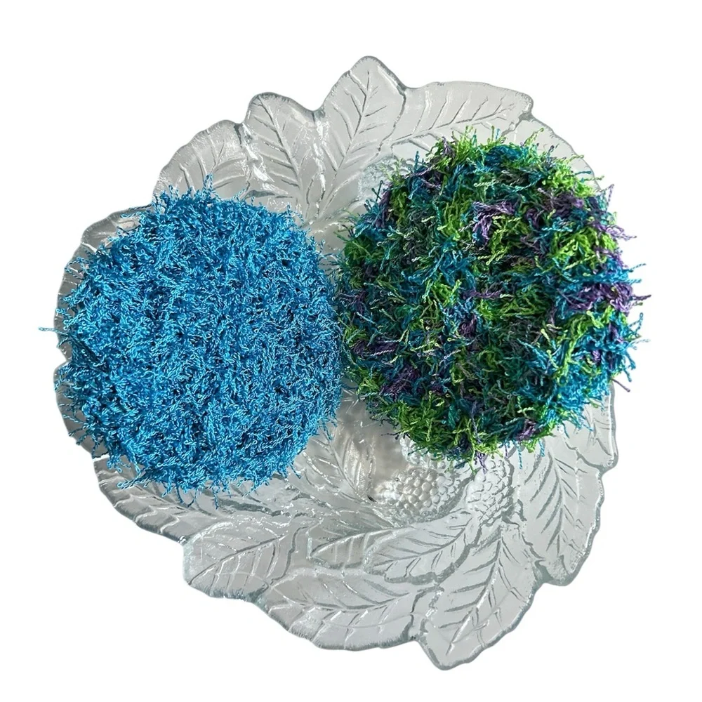 Hand Crafted Colorful Kitchen Dish Scrubbing Pads Crochet Polyester Lot of Two